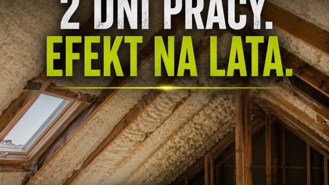 Ocieplone poddasze po natrysku pianą PUR – efekt po dwóch dniach pracy